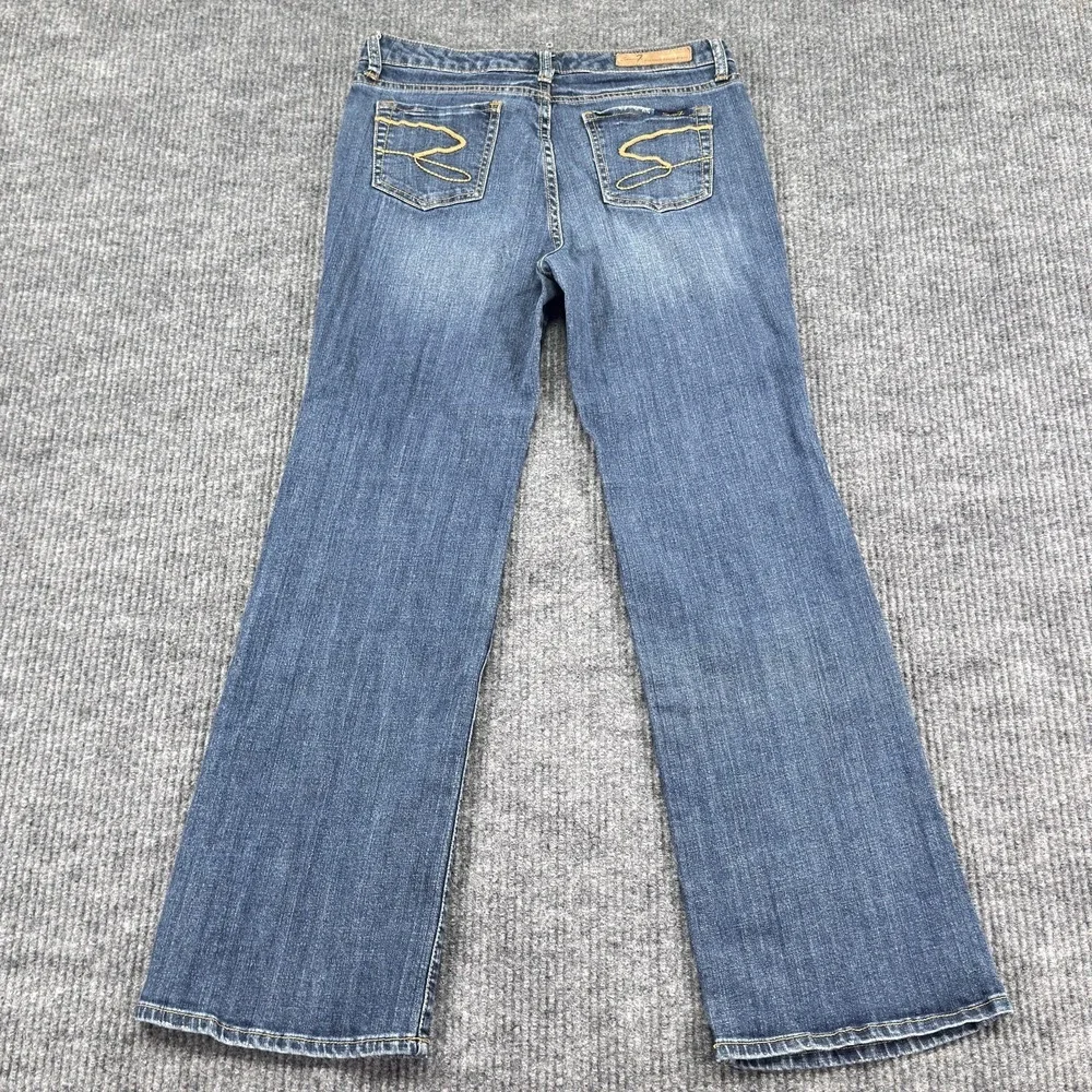 Seven7 Jeans Womens 10 Blue Medium Wash Flare Stretch Denim Mid Rise Embroidered